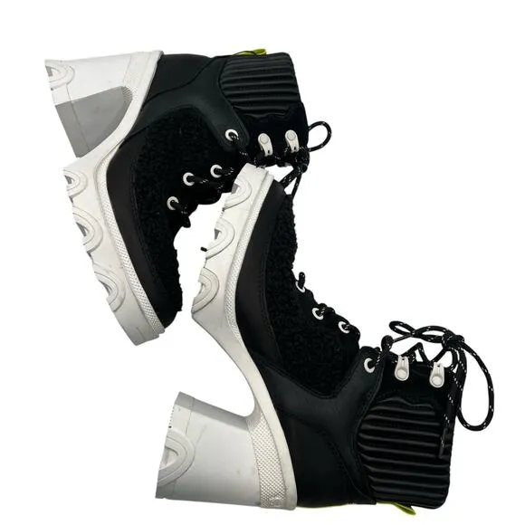 Sorel Womens Size 6.5 Waterproof Brex Heel Boots Black White Lace Up 4&quot; NWT