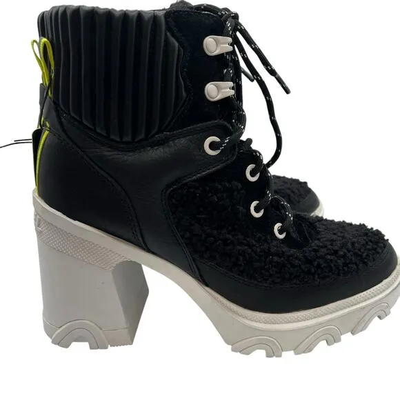Sorel Womens Size 6.5 Waterproof Brex Heel Boots Black White Lace Up 4&quot; NWT