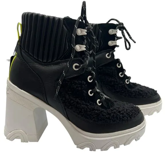 Sorel Womens Size 6.5 Waterproof Brex Heel Boots Black White Lace Up 4&quot; NWT
