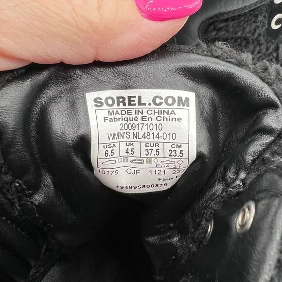 Sorel Womens Size 6.5 Waterproof Brex Heel Boots Black White Lace Up 4&quot; NWT