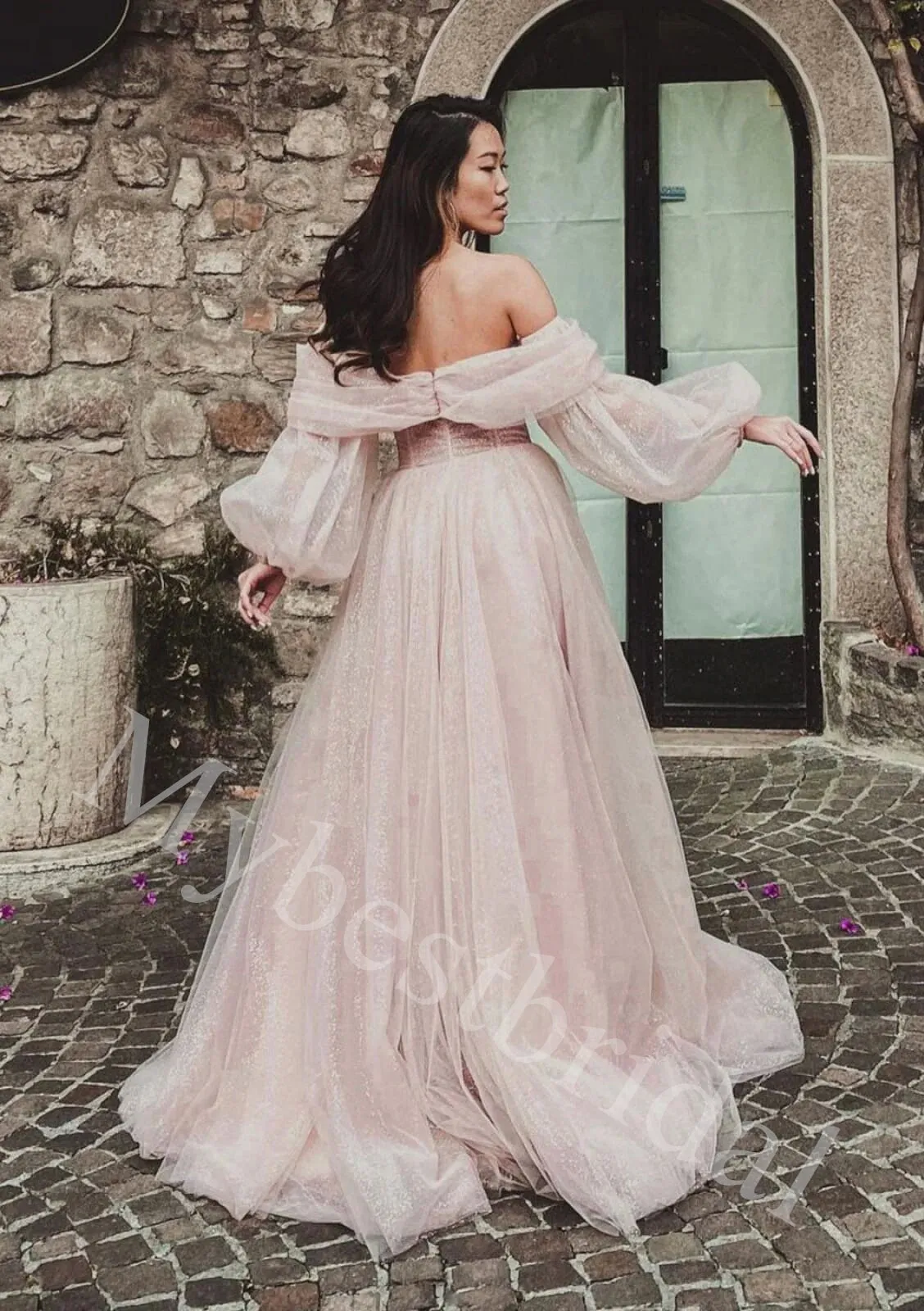 Sparkling Sweetheart Off shoulder Side slit A-line Prom Dresses,PDS1025