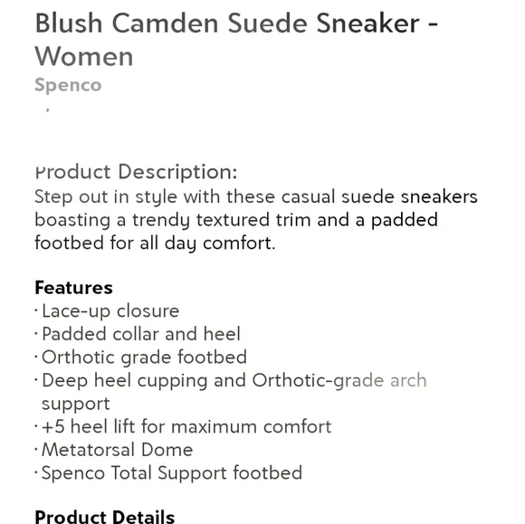 SPENCO 👣Blush Camden Suede Sneakers Orthopedic footwear