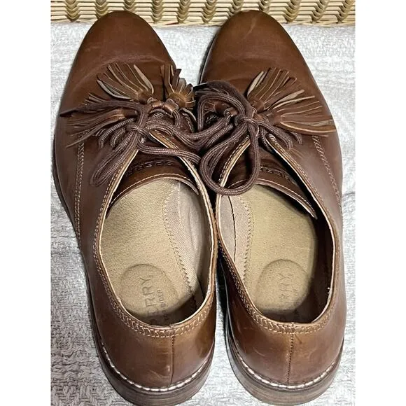 Sperry Fairpoint Oxford Women 9.5 US Shoe Brown Leather Tassel Lace Up Comfort