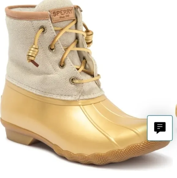 Sperry Saltwater Metallic Gold Duck Toe Boot Shoes 9M