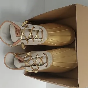 Sperry Saltwater Metallic Gold Duck Toe Boot Shoes 9M