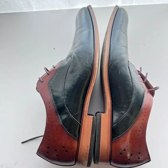 Stacy‎ Adams Men's 9 Shoes Black Brown Leather Plain Toe Savion 25177