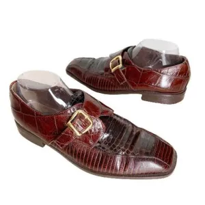 Stacy Adams Monk Strap Mens Dress Shoes Size 9 Genuine Snakeskin Brown Leather
