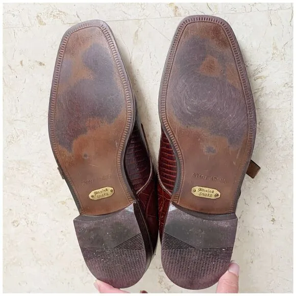Stacy Adams Monk Strap Mens Dress Shoes Size 9 Genuine Snakeskin Brown Leather