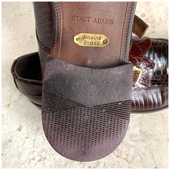 Stacy Adams Monk Strap Mens Dress Shoes Size 9 Genuine Snakeskin Brown Leather