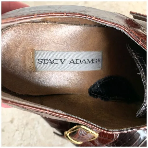 Stacy Adams Monk Strap Mens Dress Shoes Size 9 Genuine Snakeskin Brown Leather