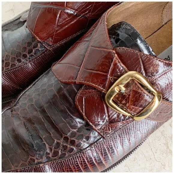 Stacy Adams Monk Strap Mens Dress Shoes Size 9 Genuine Snakeskin Brown Leather