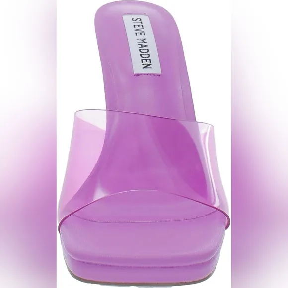 Steve Madden Purple PVC Clear Heel Lipa Square Toe Mule Slide Sandals 5.5