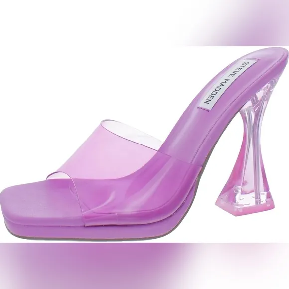 Steve Madden Purple PVC Clear Heel Lipa Square Toe Mule Slide Sandals 5.5