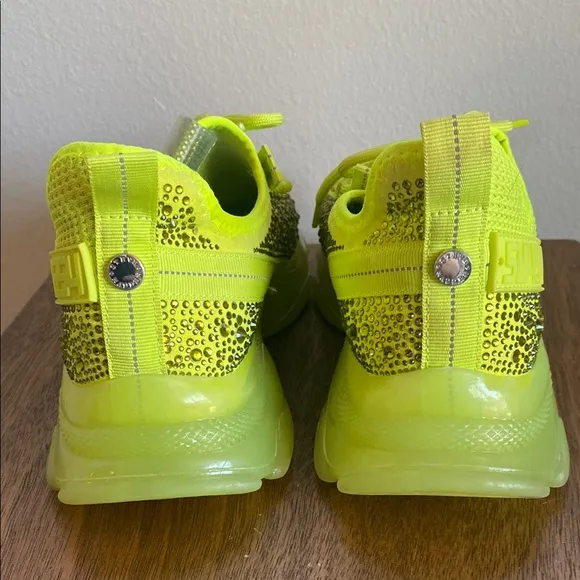 Steve Madden SM NY90 Maxima Neon Green Bling Sneakers, Women’s 10M
