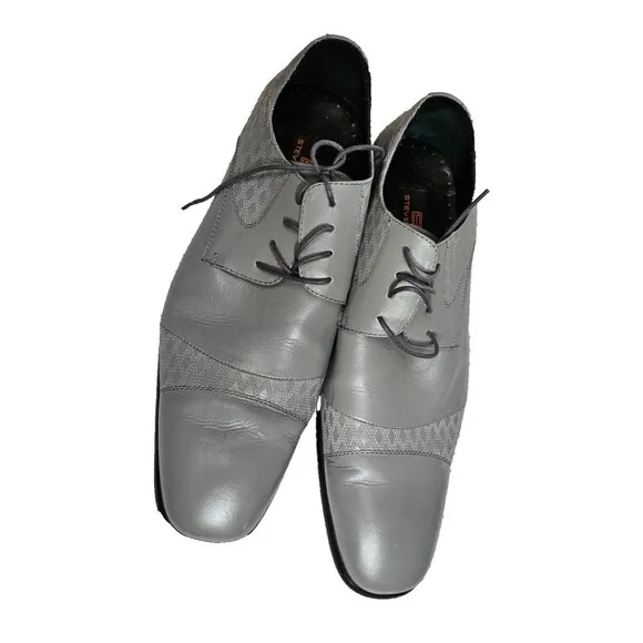 Steven Land Men's Gray Solid Oxford Leather Shoes Size 13