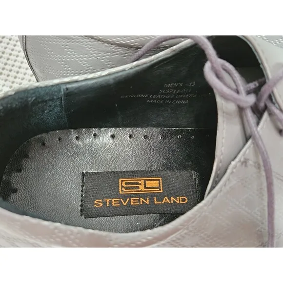 Steven Land Men's Gray Solid Oxford Leather Shoes Size 13