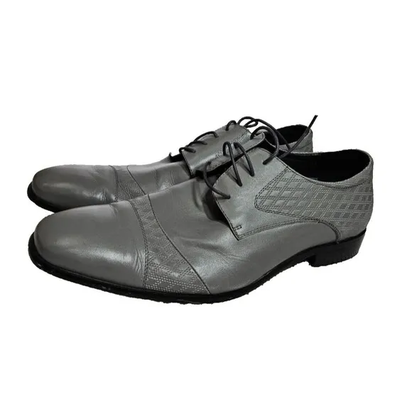 Steven Land Men's Gray Solid Oxford Leather Shoes Size 13