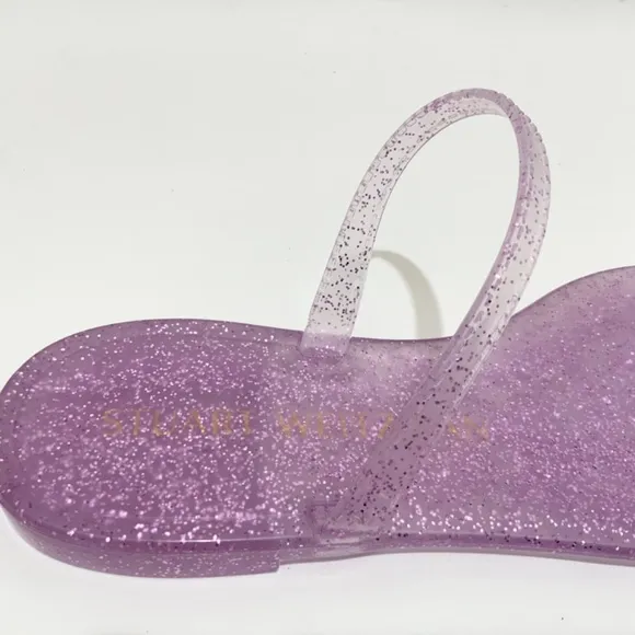 Stuart Weitzman Sawyer Pink Glitter Jelly Slides Summer Flat Sandals Mules 7