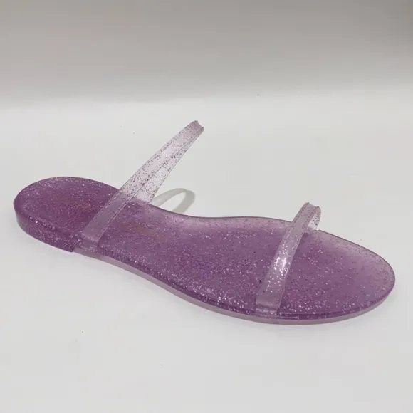 Stuart Weitzman Sawyer Pink Glitter Jelly Slides Summer Flat Sandals Mules 7