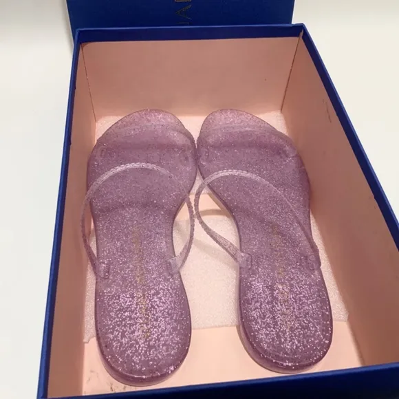 Stuart Weitzman Sawyer Pink Glitter Jelly Slides Summer Flat Sandals Mules 7