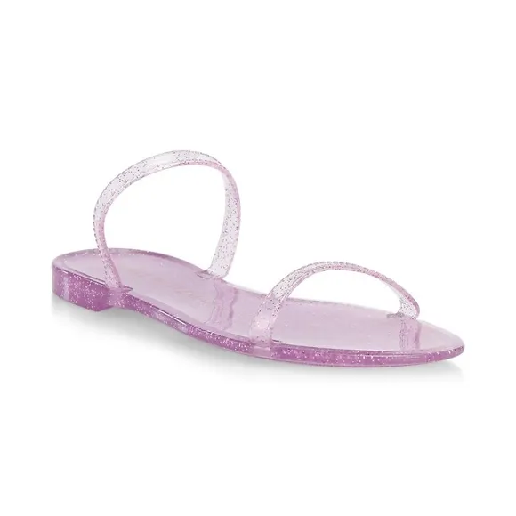 Stuart Weitzman Sawyer Pink Glitter Jelly Slides Summer Flat Sandals Mules 7