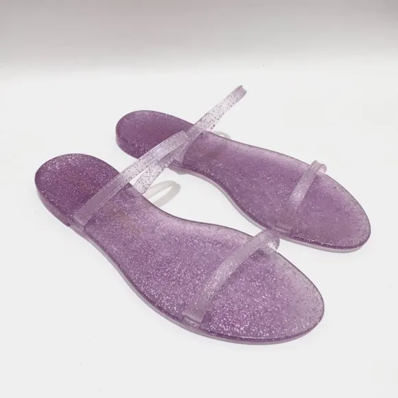 Stuart Weitzman Sawyer Pink Glitter Jelly Slides Summer Flat Sandals Mules 7