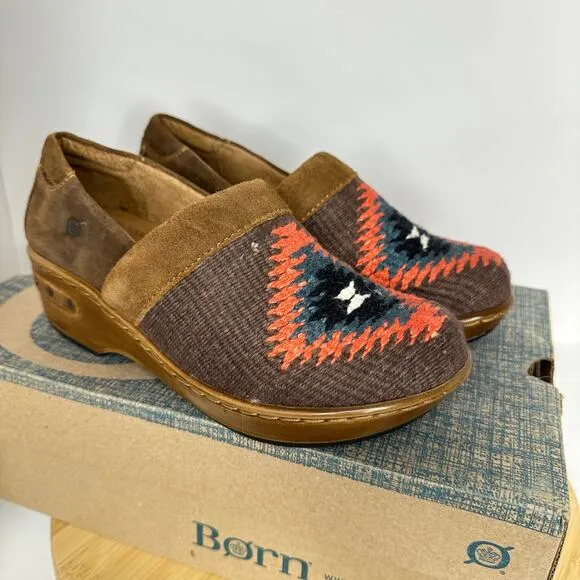 Sundance Catalog Born Bailie Clog Shoes Southwestern Cowichan Blanket Motif