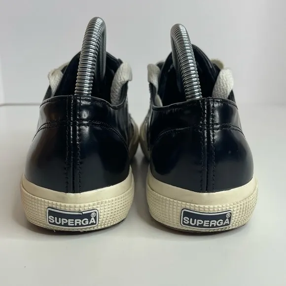 Superga 2750 Sneakers Shoes Black‎ patent S009K20 Embossed Leather Women's 8.5