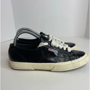Superga 2750 Sneakers Shoes Black‎ patent S009K20 Embossed Leather Women's 8.5