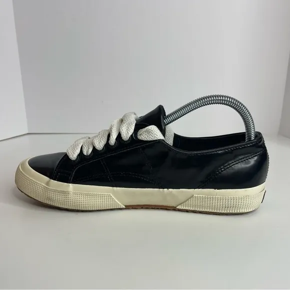 Superga 2750 Sneakers Shoes Black‎ patent S009K20 Embossed Leather Women's 8.5