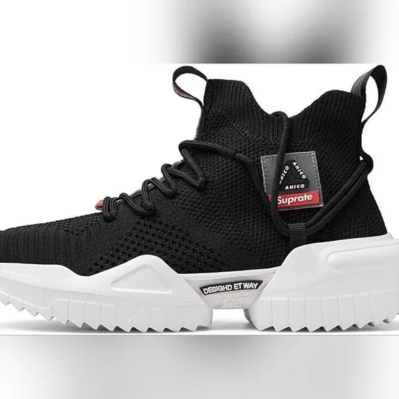 Suprate Men's European Black Trainers Running Athletic Platform Sneakers size 41