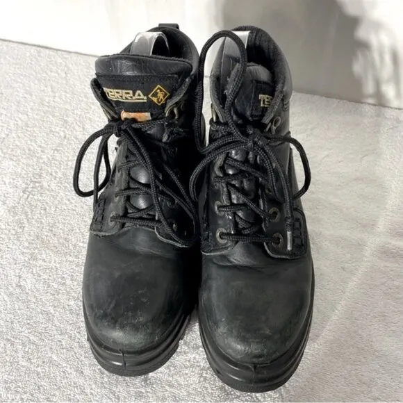 Terra Black Leather Lace Up Oil &amp; Acid Resistant Protective Ankle Boots 8.5