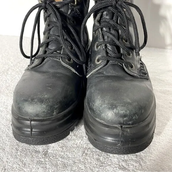 Terra Black Leather Lace Up Oil &amp; Acid Resistant Protective Ankle Boots 8.5
