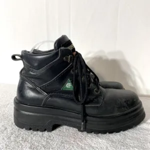 Terra Black Leather Lace Up Oil &amp; Acid Resistant Protective Ankle Boots 8.5