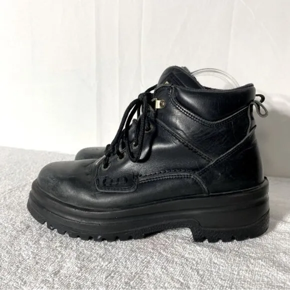 Terra Black Leather Lace Up Oil &amp; Acid Resistant Protective Ankle Boots 8.5