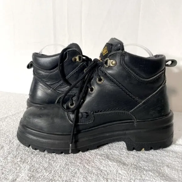 Terra Black Leather Lace Up Oil &amp; Acid Resistant Protective Ankle Boots 8.5