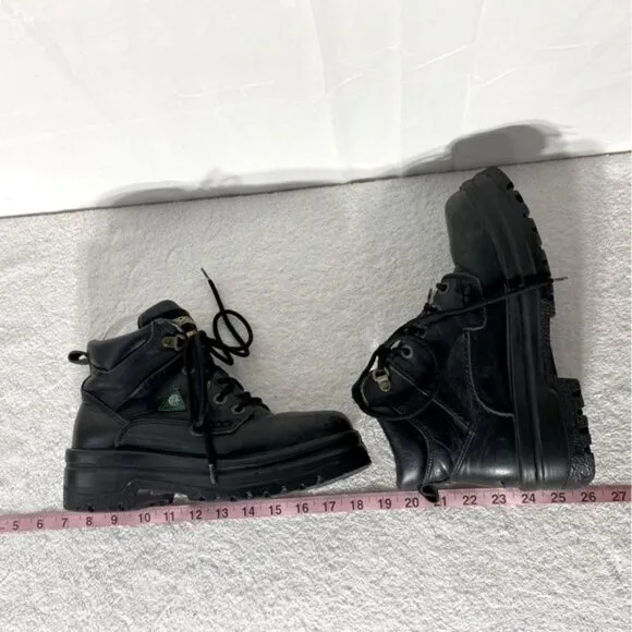 Terra Black Leather Lace Up Oil &amp; Acid Resistant Protective Ankle Boots 8.5