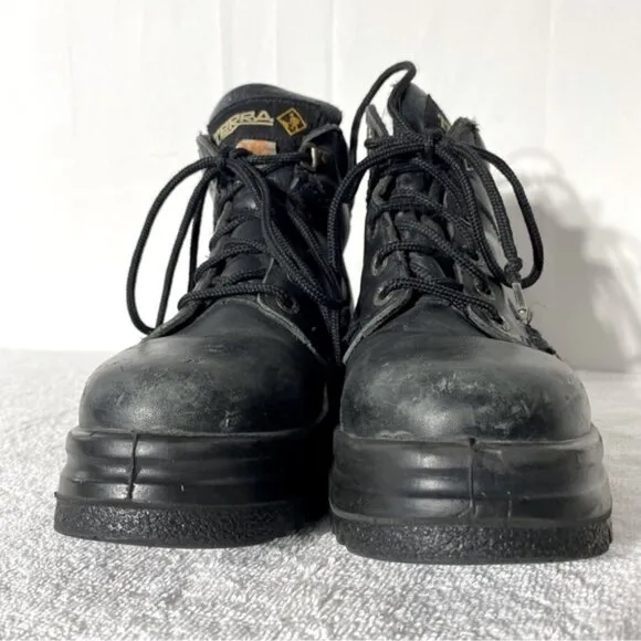 Terra Black Leather Lace Up Oil &amp; Acid Resistant Protective Ankle Boots 8.5