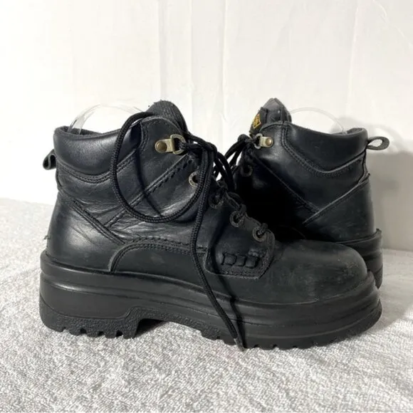 Terra Black Leather Lace Up Oil &amp; Acid Resistant Protective Ankle Boots 8.5
