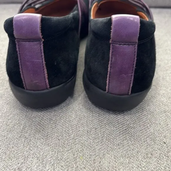 THINK! Wechsel Fussbett Black Suede Square toe CrissCross Shoes sz 39