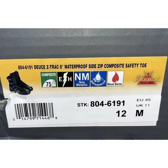 THOROGOOD 804-6191 Men’s‎ DEUCE 8&quot; WATERPROOF SIDE ZIP SAFETY TOE BOOTS 12M NIB