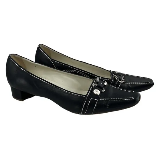 Tod’s shoes low pumps black leather contrasting stitching luxury sz 9