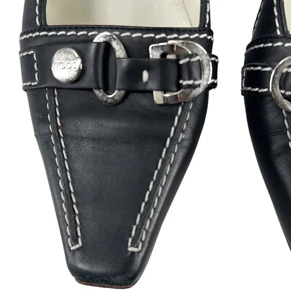 Tod’s shoes low pumps black leather contrasting stitching luxury sz 9