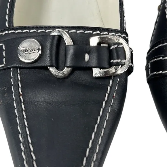 Tod’s shoes low pumps black leather contrasting stitching luxury sz 9