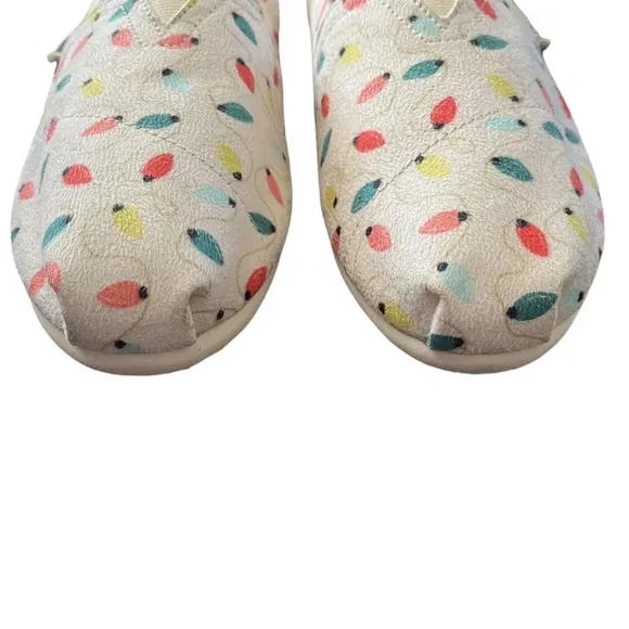 TOMS Christmas Lights Printed Canvas Multicolor  Slip-On Shoes size 6.5