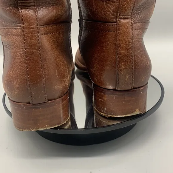 Tory Burch Kiernan Brown Leather Gold Hardware Logo Riding Boots Size 5M