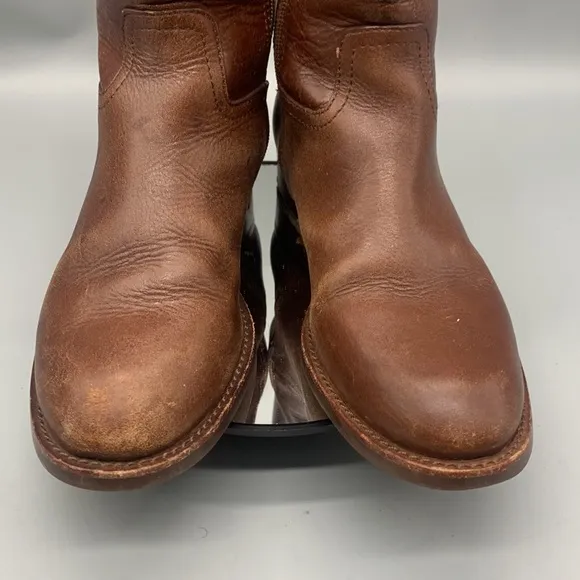 Tory Burch Kiernan Brown Leather Gold Hardware Logo Riding Boots Size 5M