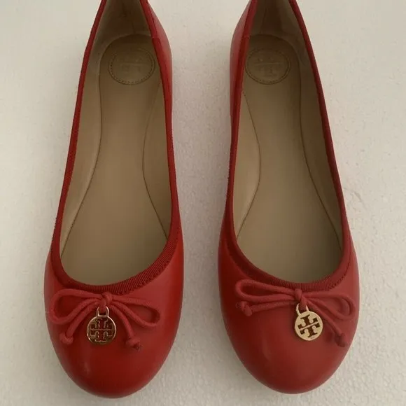 TORY BURCH LOBSTER RED CHELSEA BALLET NEW BOX FLAT SHOES LEATHER LOGO 6.5