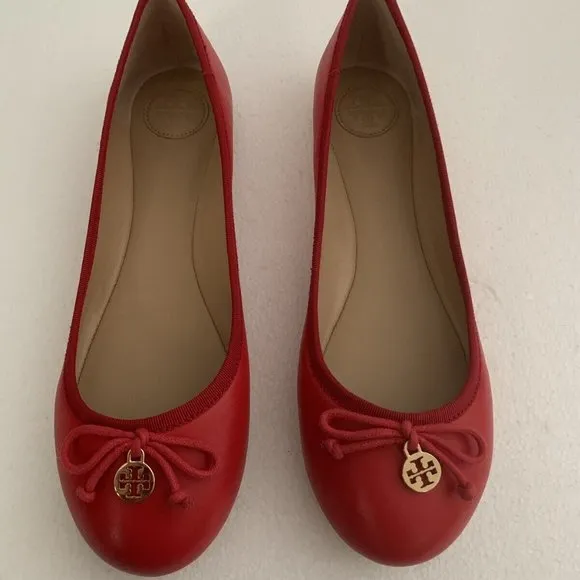 TORY BURCH LOBSTER RED CHELSEA BALLET NEW BOX FLAT SHOES LEATHER LOGO 6.5
