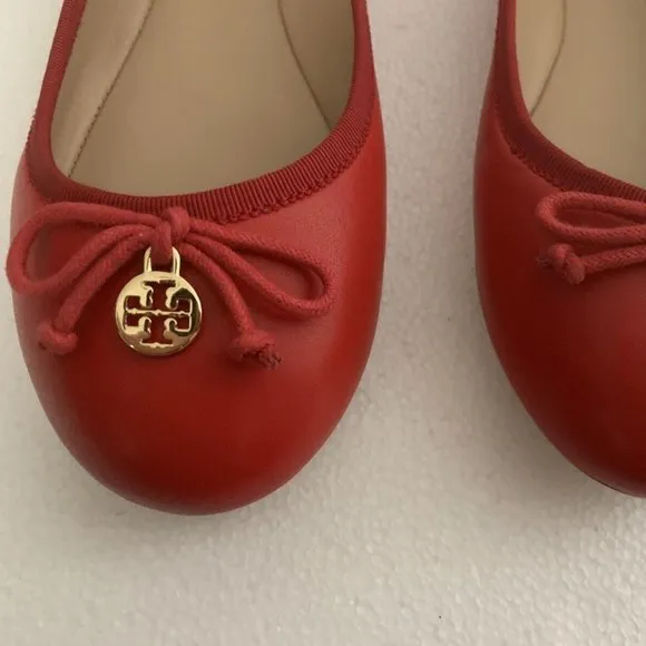 TORY BURCH LOBSTER RED CHELSEA BALLET NEW BOX FLAT SHOES LEATHER LOGO 6.5